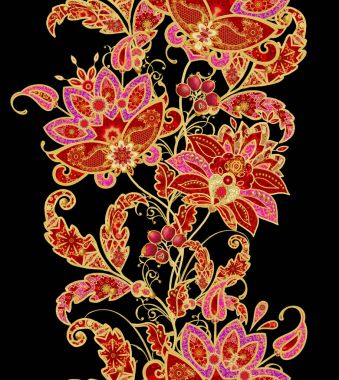 Seamless modeli. Altın dokulu bukleler. Parlak dantel, stilize çiçekler. Narin, altın arka plan, Paisley dokuma Ajur.