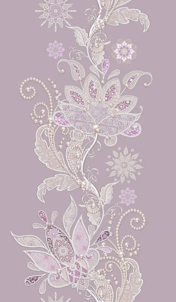 Naadloze patroon. Briljante lace, gestileerde bloemen. Opengewerkte weven delicaat, Paisley. Monochroom maaswerk, opengewerkte krullen. — Stockfoto