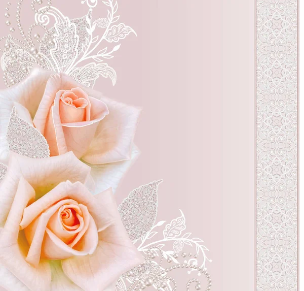Floral background. Greeting vintage postcard, pastel tone, old s — Stock Photo, Image