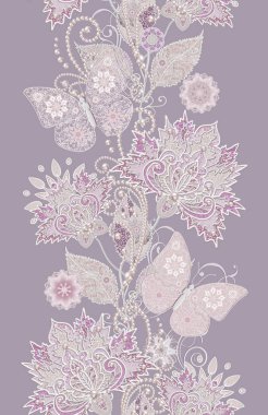 Seamless modeli. Dekoratif dekorasyon, desenli eleman, hassas dokulu gümüş yaprakları ince dantel ve inci, iplik boncuklar yapılmış. Hassas dokuma Ajur.