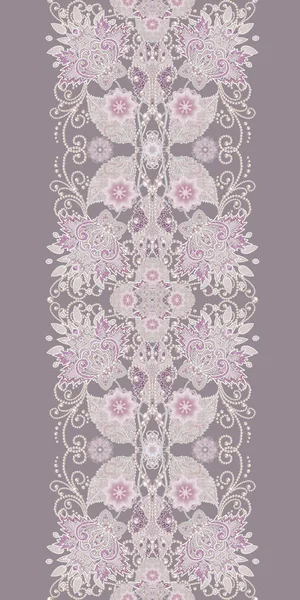 Seamless pattern. Decorative decoration, paisley element, delicate textured silver leaves made of thin lace and pearls, thread of beads. Openwork weaving delicate. — Stock Photo, Image