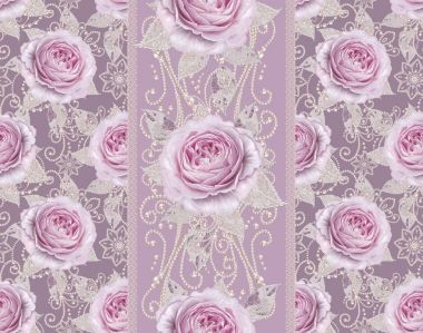 Seamless modeli. Pastel pembe Gül, kelebek dekoratif dekorasyon, desenli öğesi, hassas dokulu gümüş yaprakları yapılmış ince dantel ve inciler, iplik boncuklar, ahbap. Hassas dokuma Ajur.