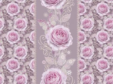 Seamless modeli. Pastel pembe Gül, kelebek dekoratif dekorasyon, desenli öğesi, hassas dokulu gümüş yaprakları yapılmış ince dantel ve inciler, iplik boncuklar, ahbap. Hassas dokuma Ajur.