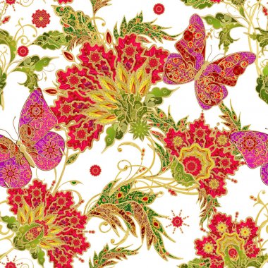 Seamless modeli. Dikey kenarlık. Altın dokulu bukleler. Parlak dantel, stilize çiçek, pembe pastel gül. Narin, altın arka plan, dokuma Ajur Paisley, kuyumcu 's kelebek.