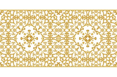 Seamless modeli. Altın dokulu bukleler. Oryantal tarzı Arabesk. Parlak dantel, stilize çiçekler. Narin, altın arka plan dokuma Ajur.