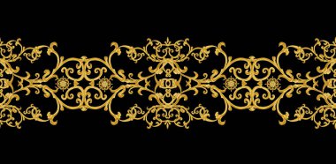 Seamless modeli. Altın dokulu bukleler. Oryantal tarzı Arabesk. Parlak dantel, stilize çiçekler. Narin, altın arka plan dokuma Ajur.