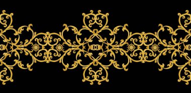 Seamless modeli. Altın dokulu bukleler. Oryantal tarzı Arabesk. Parlak dantel, stilize çiçekler. Narin, altın arka plan dokuma Ajur.