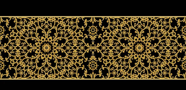 Jednolity wzór. Złote Loki teksturą. Styl Orientalny arabeski. Genialny koronki, stylizowane kwiaty. Tkactwo tło delikatny, Złote ażurowe. — Zdjęcie stockowe