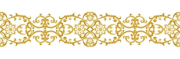Padrão sem costura. Cachos texturizados dourados. Arabescos de estilo oriental. Renda brilhante, flores estilizadas. Openwork tecelagem delicada, fundo dourado . — Fotografia de Stock