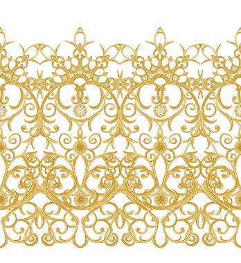 Seamless modeli. Altın dokulu bukleler. Oryantal tarzı Arabesk. Parlak dantel, stilize çiçekler. Narin, altın arka plan dokuma Ajur.