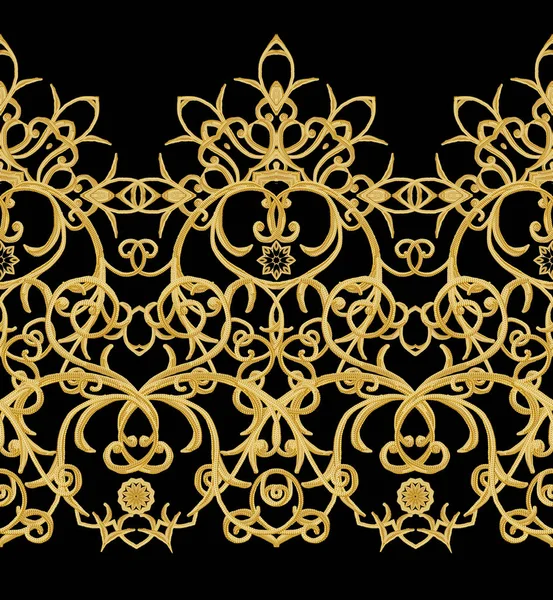 Jednolity Wzór Złote Loki Teksturą Styl Orientalny Arabeski Genialny Koronki — Zdjęcie stockowe