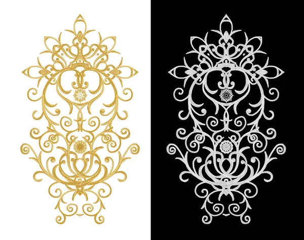 Conjunto Elementos Decorativos Rizos Brillantes Oro Plata Motivo Árabe Arabescos — Foto de Stock