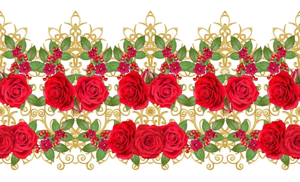 Guirnalda Ramo Rosas Color Rojo Brillante Flores Color Rosa Brillante — Foto de Stock