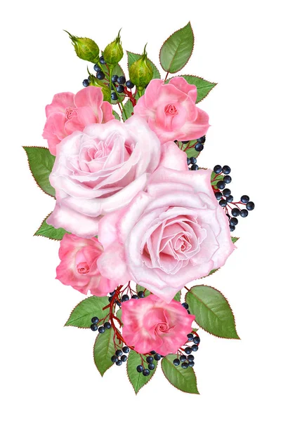 Blommig Bakgrund Bukett Sammansättningen Anbud Pastell Rosa Rosor Bär Blommor — Stockfoto