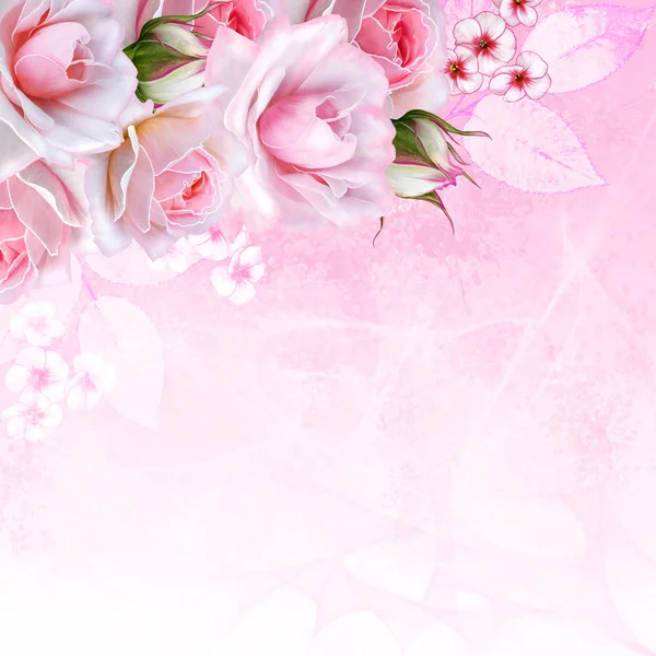 Vintage davetiye pembe tonda. hassas güller, desenli öğeleri, inci dantel bukleler, dekoratif dekorasyon.