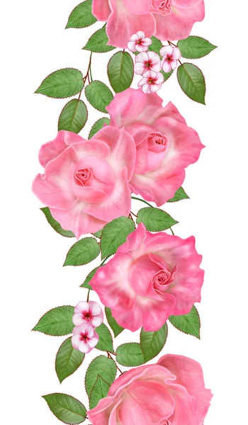 Bordure Florale Verticale Motif Sans Couture Ancienne Guirlande Fleurs Roses — Photo