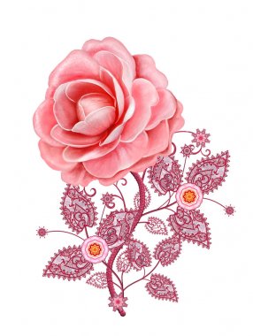 Dekoratif dekorasyon, desenli eleman, hassas dokulu yaprak güzel dantel ve inci yapılmış. Parlak bukleler, bud pastel pembe Gül jeweled. Hassas dokuma Ajur.