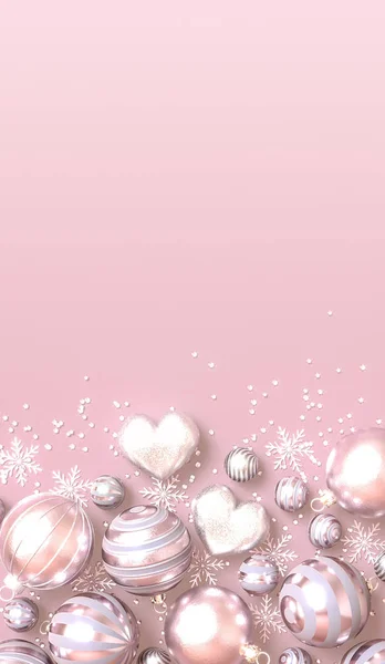 Fondo Tierno Pastel Navidad Bolas Redondas Color Rosa Pálido Brillante — Foto de Stock