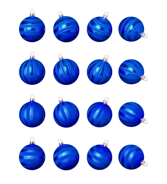 Färdiga Jul Dekoration Runda Glänsande Bollar Klarblå Isolerad Vit Bakgrund — Stockfoto