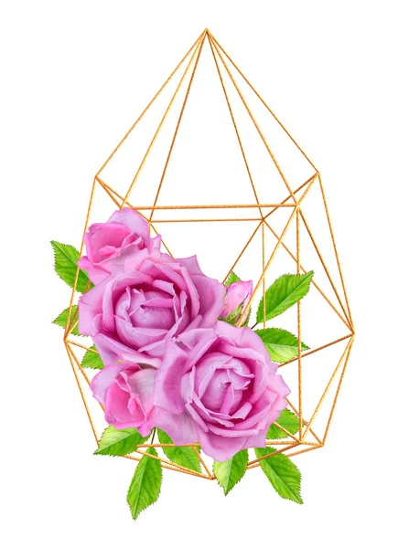 Composición Floral Ramo Hermosas Rosas Rosadas Realistas Aisladas Sobre Fondo — Foto de Stock