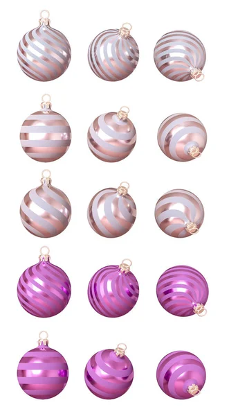 Set Christmas Decoration Shiny Balls Pale Pink Isolated White Background — Stock Photo, Image