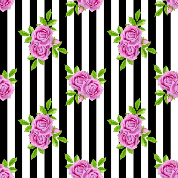Padrão Floral Sem Costura Buquê Belas Rosas Rosa Realistas — Fotografia de Stock