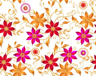 stilize edilmiş altın yapraklar ve çiçekler, parlak böğürtlenler, narin bukleler, geometrik şekiller, desenli elementler, pürüzsüz desenler, sınır, 3d