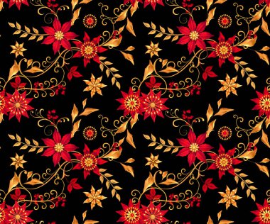 stilize edilmiş altın yapraklar ve çiçekler, parlak böğürtlenler, narin bukleler, geometrik şekiller, desenli elementler, pürüzsüz desenler, sınır, 3d