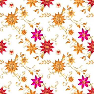 stilize edilmiş altın yapraklar ve çiçekler, parlak böğürtlenler, narin bukleler, geometrik şekiller, desenli elementler, pürüzsüz desenler, sınır, 3d