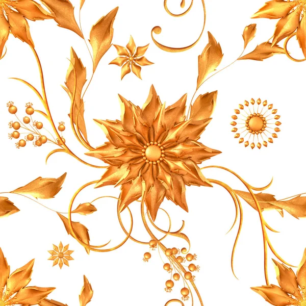Stylizované Zlaté Listy Květy Lesklé Bobule Jemné Kudrlinky Geometrický Tvar — Stock fotografie