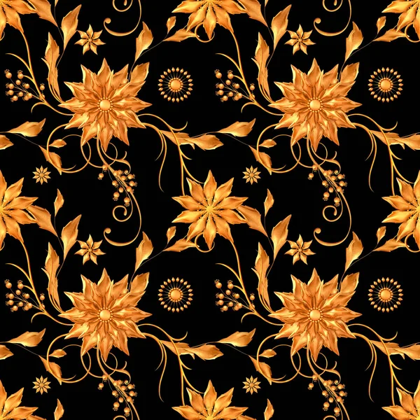 Стилизованные Золотые Листья Цветы Блестящие Ягоды Нежные Кудри Геометрическая Форма — стоковое фото