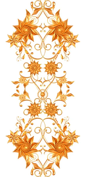 Stylizované Zlaté Listy Květy Lesklé Bobule Jemné Kudrlinky Geometrický Tvar — Stock fotografie