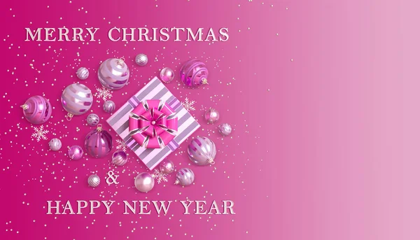 Christmas Pastel Background Pale Pink Lilac Gift Box Decorated Shiny — Stock Photo, Image