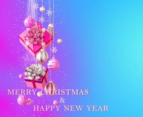 Boże Narodzenie Pastelowe Tło Blado Różowy Liliowy Pudełko Upominkowe Ozdobione — Zdjęcie stockowe