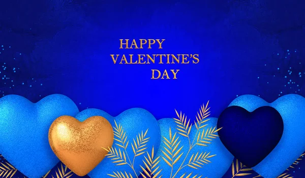 Sevgililer Günü Için Romantik Dekorasyon Koyu Mavi Altın Kalpler Süs — Stok fotoğraf