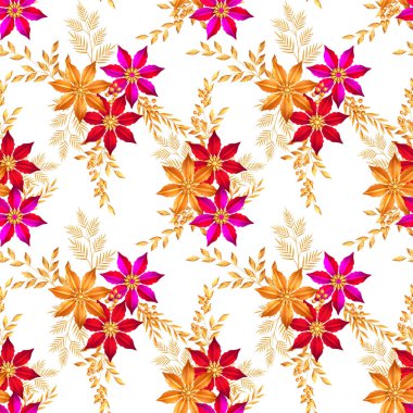 stilize edilmiş altın yapraklar ve çiçekler, parlak böğürtlenler, narin bukleler, geometrik şekiller, desenli elementler, pürüzsüz desenler, sınır, 3d