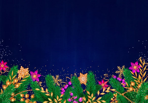 Kerst Heldere Blauwe Achtergrond Glanzend Tinsel Confetti Ballen Feestelijke Decor — Stockfoto