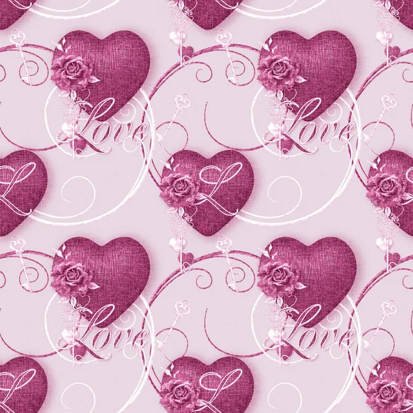 Valentine Day Romantic Decoration Monochrome Heart Rose Flower Decorative Stylized — Stock Photo, Image