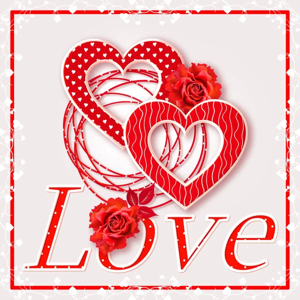 День Святого Валентина Романтическое Украшение Красное Сердце Цветок Розы Лук — стоковое фото