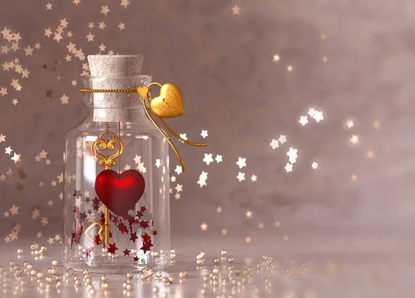 San Valentino Romantico Decorazione Sfondo Farmacia Piccola Bottiglia Con Una — Foto Stock