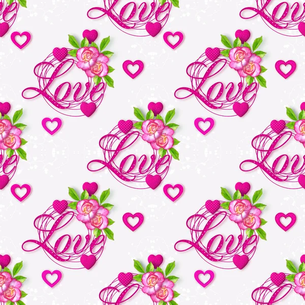 Valentine Day Romantic Decoration Seamless Pattern Lilac Rose Flower Pink — Stock Photo, Image