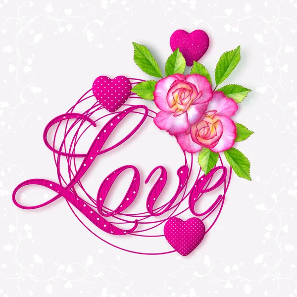 Valentine Day Romantic Decoration Pink Heart Rose Flower Bow Decoration — Stock Photo, Image