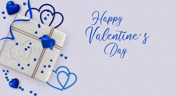 Valentine Day Romantic Decoration Background Mail Envelope Blue Hearts Ribbon — Stock Photo, Image