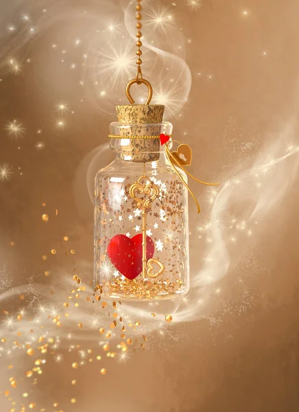 Walentynki Romantyczne Tło Dekoracji Apteka Mała Butelka Miłosnym Eliksirem Magia — Zdjęcie stockowe
