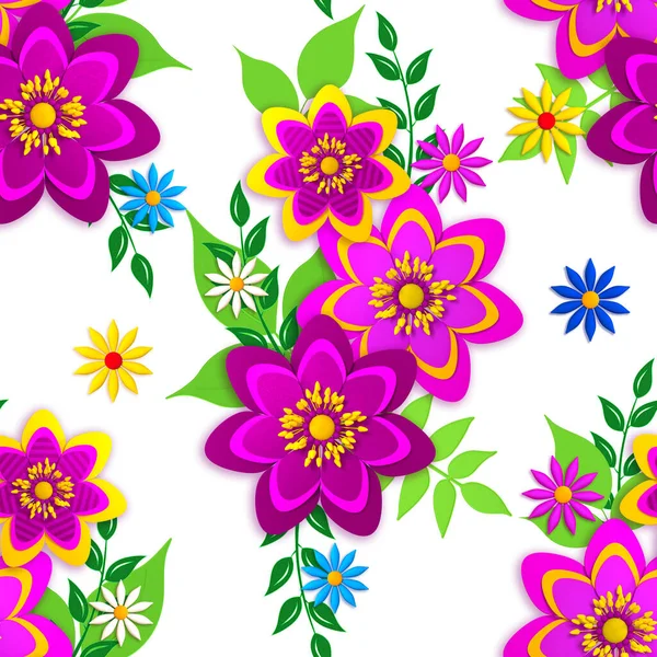 Floral arrangement, a bouquet of paper products, bright multi-colored paper flowers, design elements, artistic handmade, 3D rendering, seamless pattern