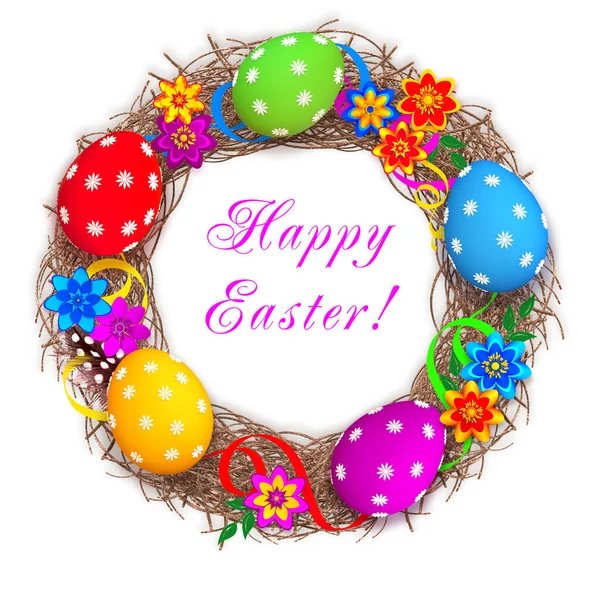 Easter Festive Elegant Background Decorative Weaving Branches Wreath Multi Colored — Stock Photo, Image