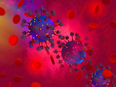 Coronavirus is a new type of virus that caused a pandemic, serious illness, flu, pneumonia, a danger to healthy cells, viral cells under a microscope, 3D rendering clipart