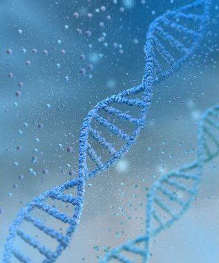 Zincir, mavi arka planda DNA kodu, tıbbi geçmiş, yenilik kavramı, 3D görüntüleme