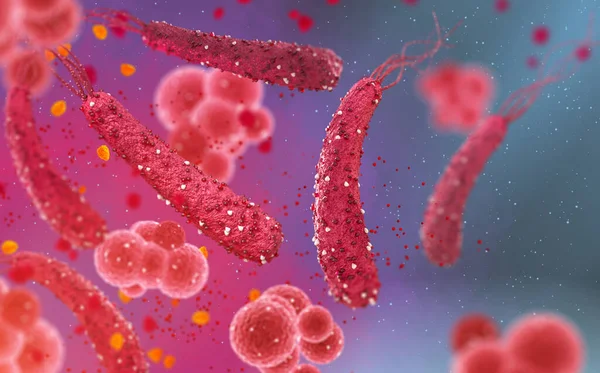 危険な病原菌Helicobacter Pylori 胃感染の病原体 医学抽象的な背景 3Dレンダリング — ストック写真