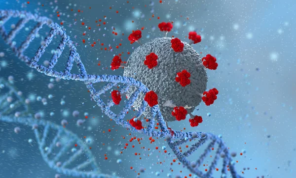 코로나 바이러스 Coronavirus 바이러스로 전염병 세포에 현미경으로 바이러스 Dna 렌더링을 — 스톡 사진